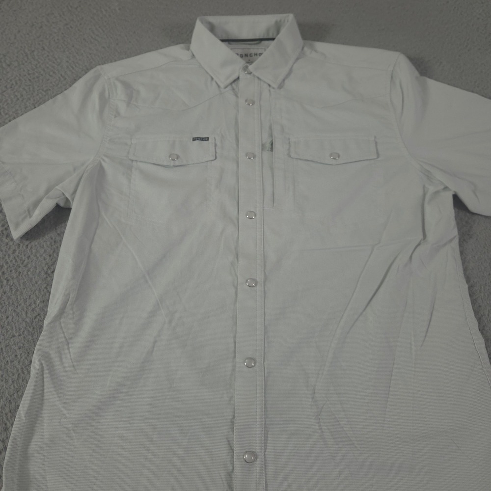 Poncho Shirt Mens M Grey Western Pearl Snap Vented Nylon Spandex Micro Grid